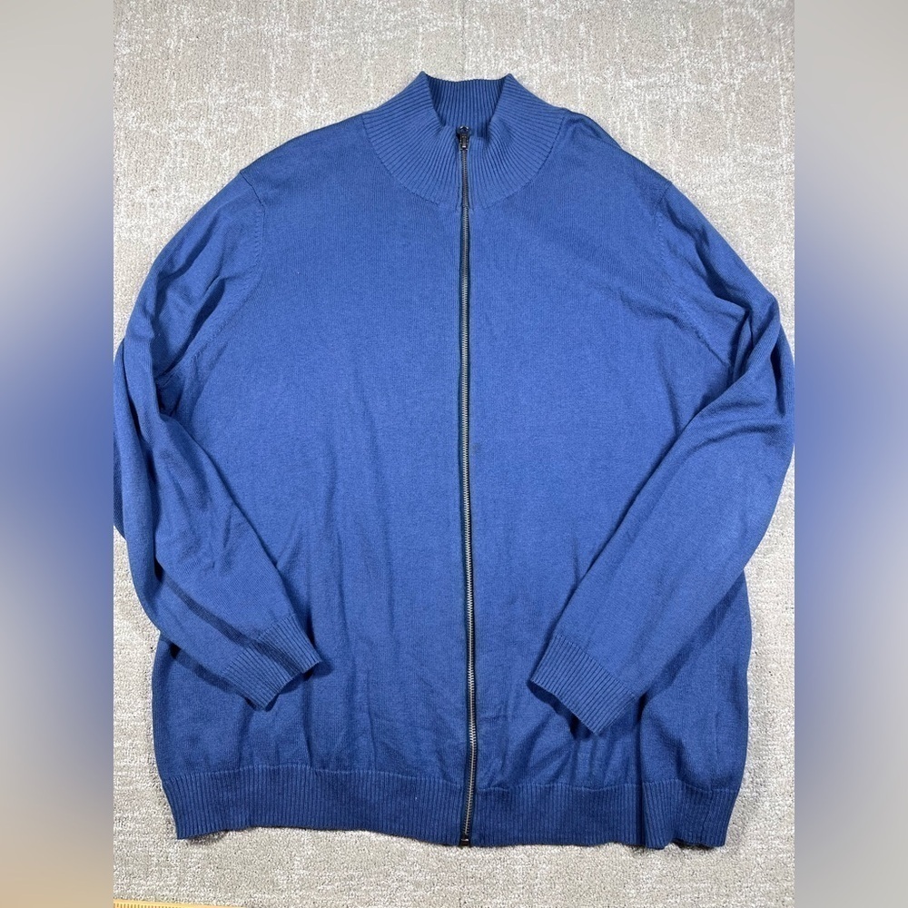 Woolovers Blue Full Zip Cotton Cashmere Mens Sweater Size XXL